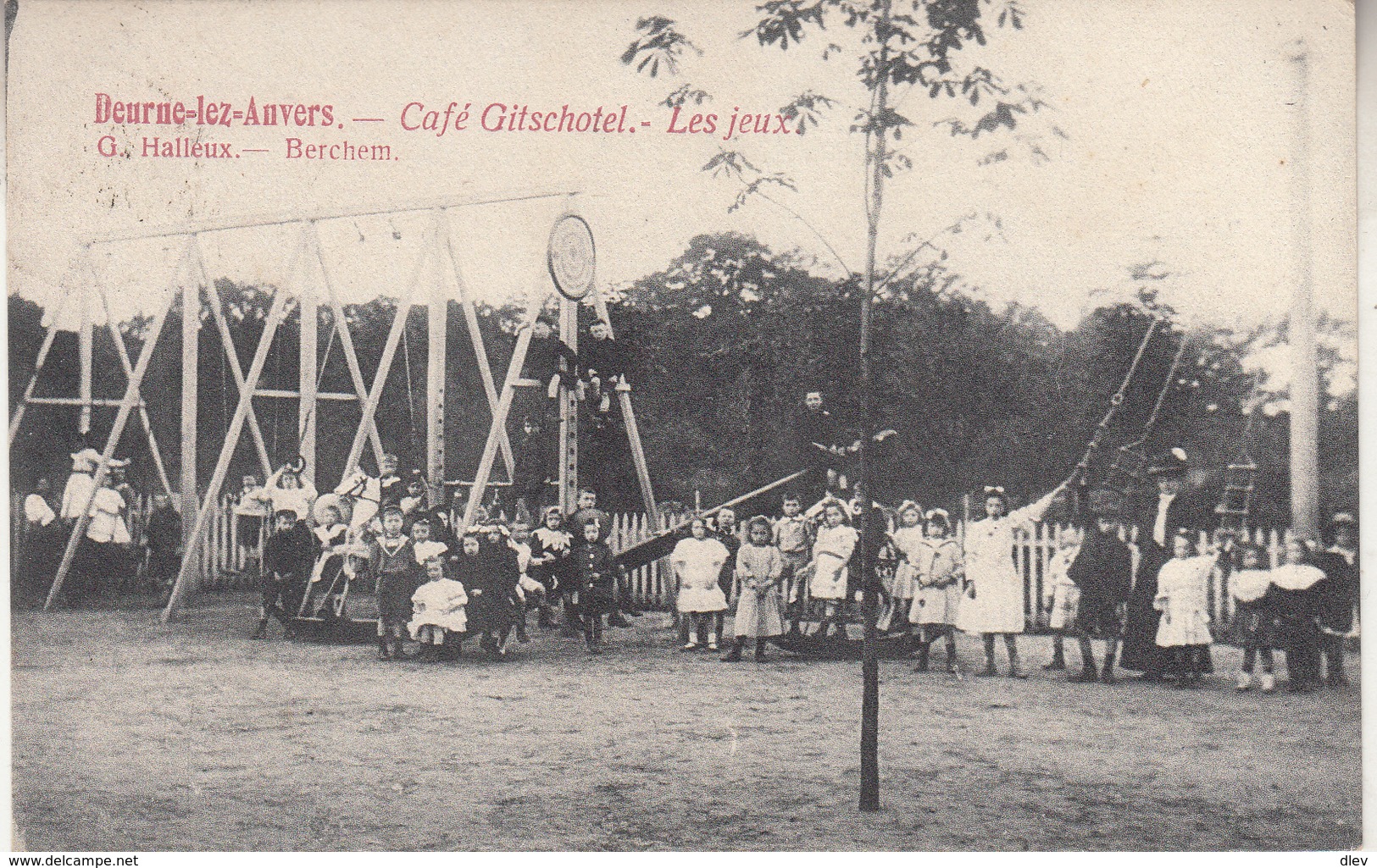 Deurne-lez-Anvers - Café Gitschotel. De Spelen  - Geanimeerd - Uitg. G. Halleux, Berchem - Cafés