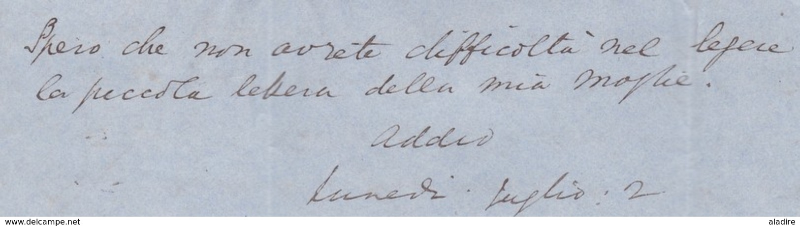 1853 - QV - lettre pliée avec corresp amicale de 3 pages en italien de Londres vers Rome, Italie - via Calais,  France