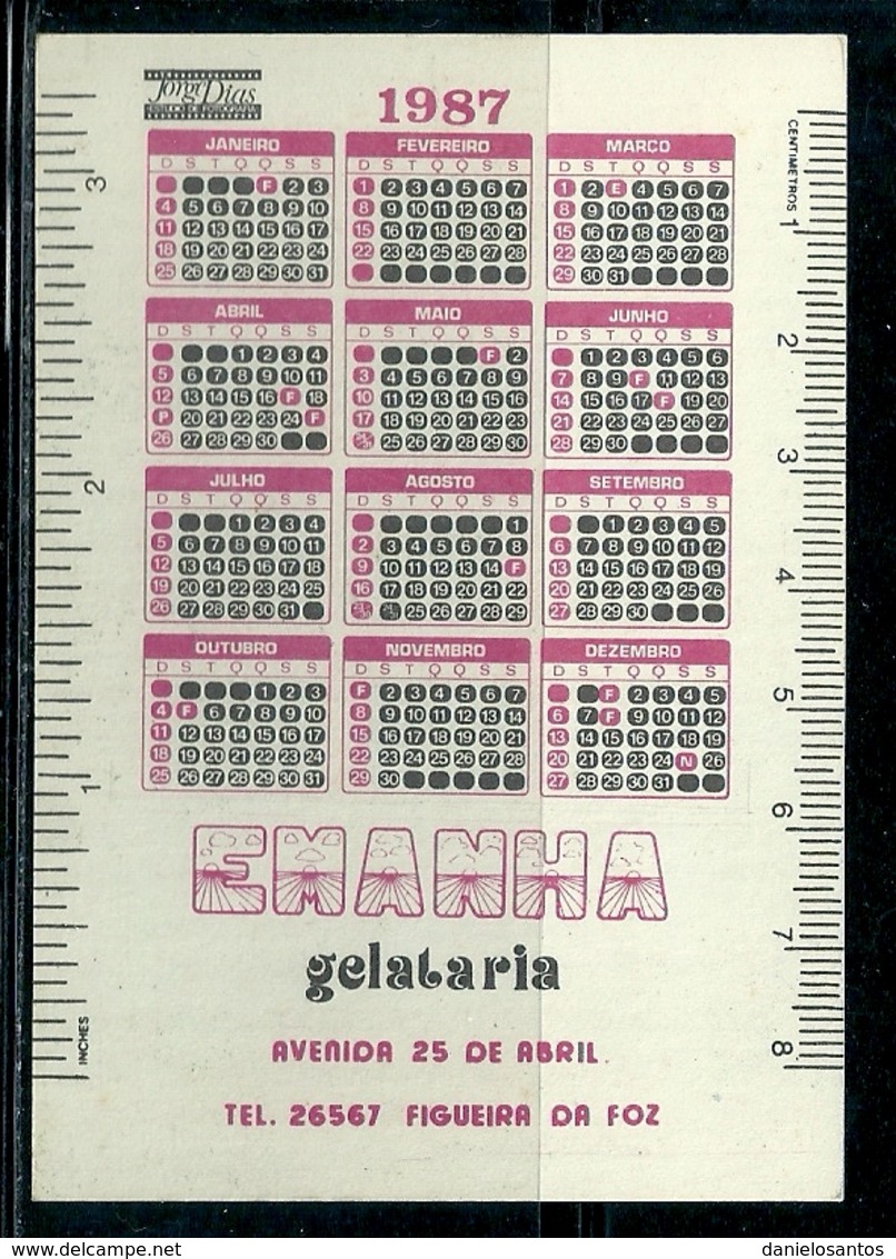 1987 Pocket Calendar Calandrier Calendario Portugal Gelados Icecream Glace Helados Emanha Gelataria Figueira Da Foz - Tamaño Pequeño : 1981-90