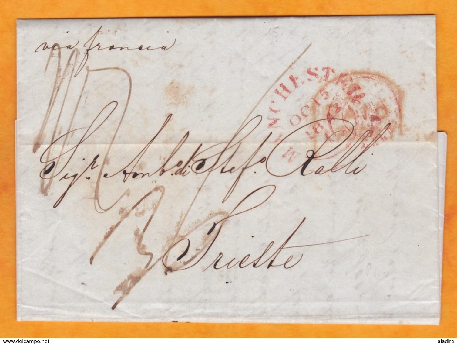 1842 - QV - Lettre Pliée Avec Correspondance En Italien De Manchester Vers Trieste, Autriche / Italie Via Calais, France - Marcophilie