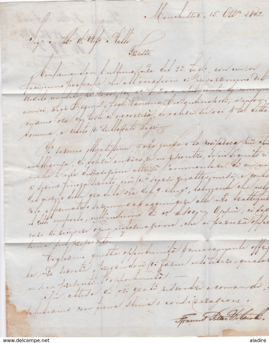 1842 - QV - lettre pliée avec correspondance en italien de Manchester vers Trieste, Autriche / Italie via Calais, France