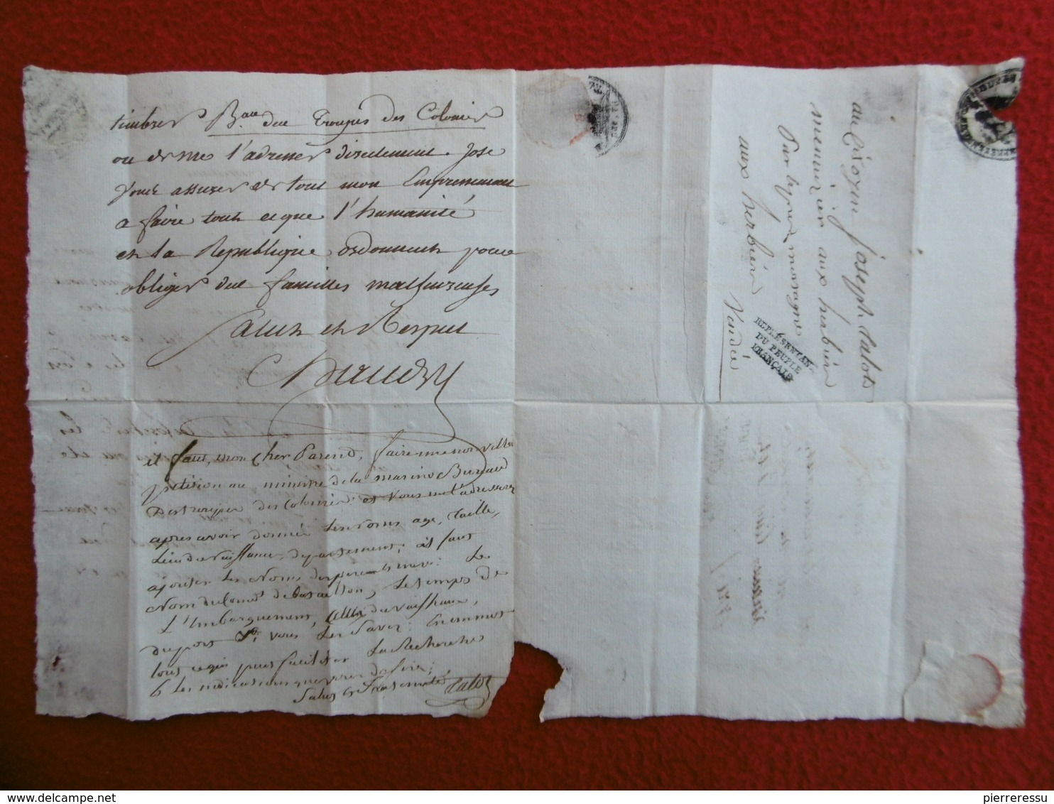 INEDIT LETTRE AVEC REPONSE MICHEL LOUIS TALOT MARQUE REPRÉSENTANT DU PEUPLE FRANCAIS 1797 A LIRE - 1701-1800: Voorlopers XVIII