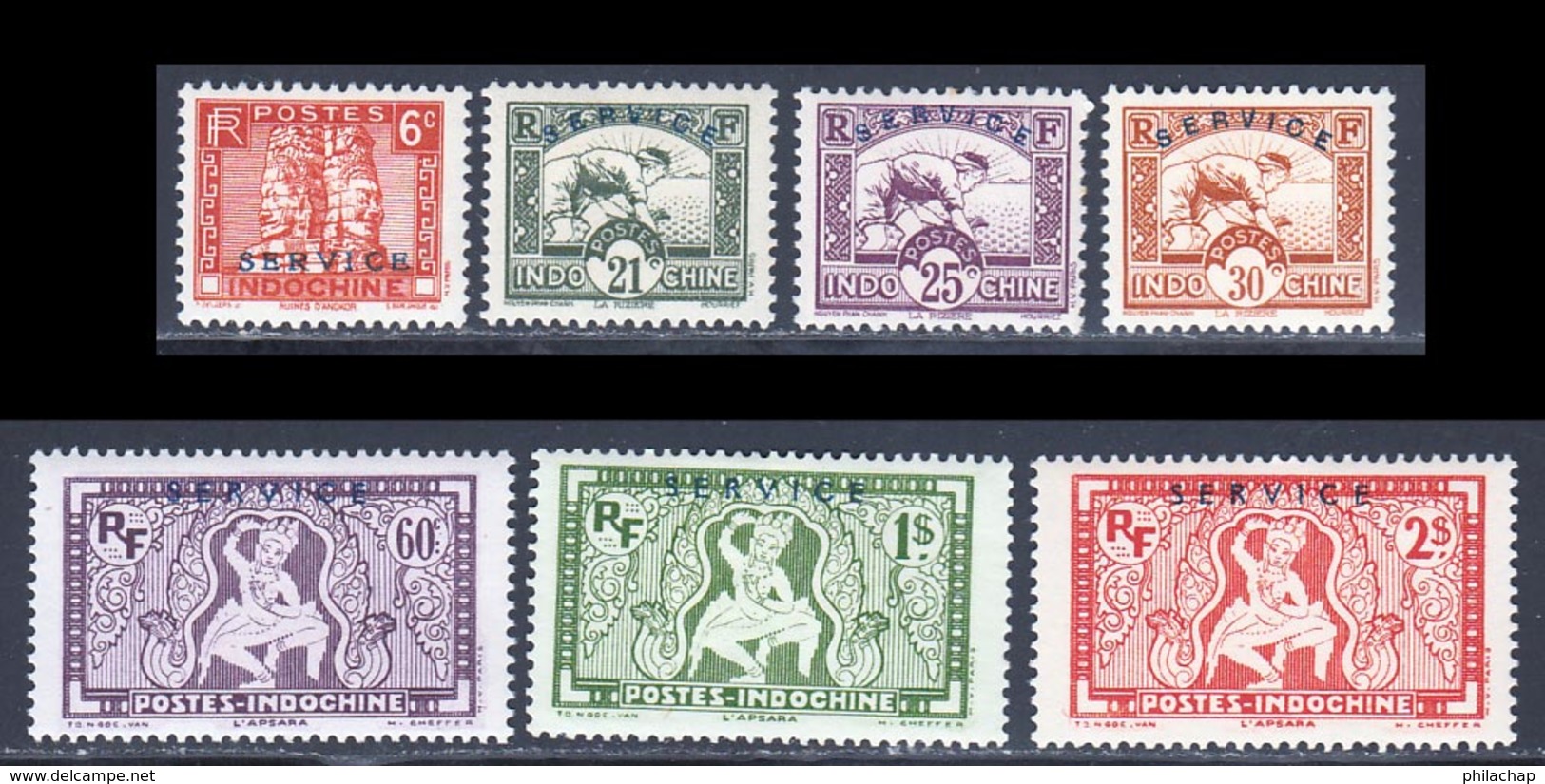 Indochine Service 1933 Yvert 6 - 10 / 12 - 14 / 16 * TB Charniere(s) - Other & Unclassified