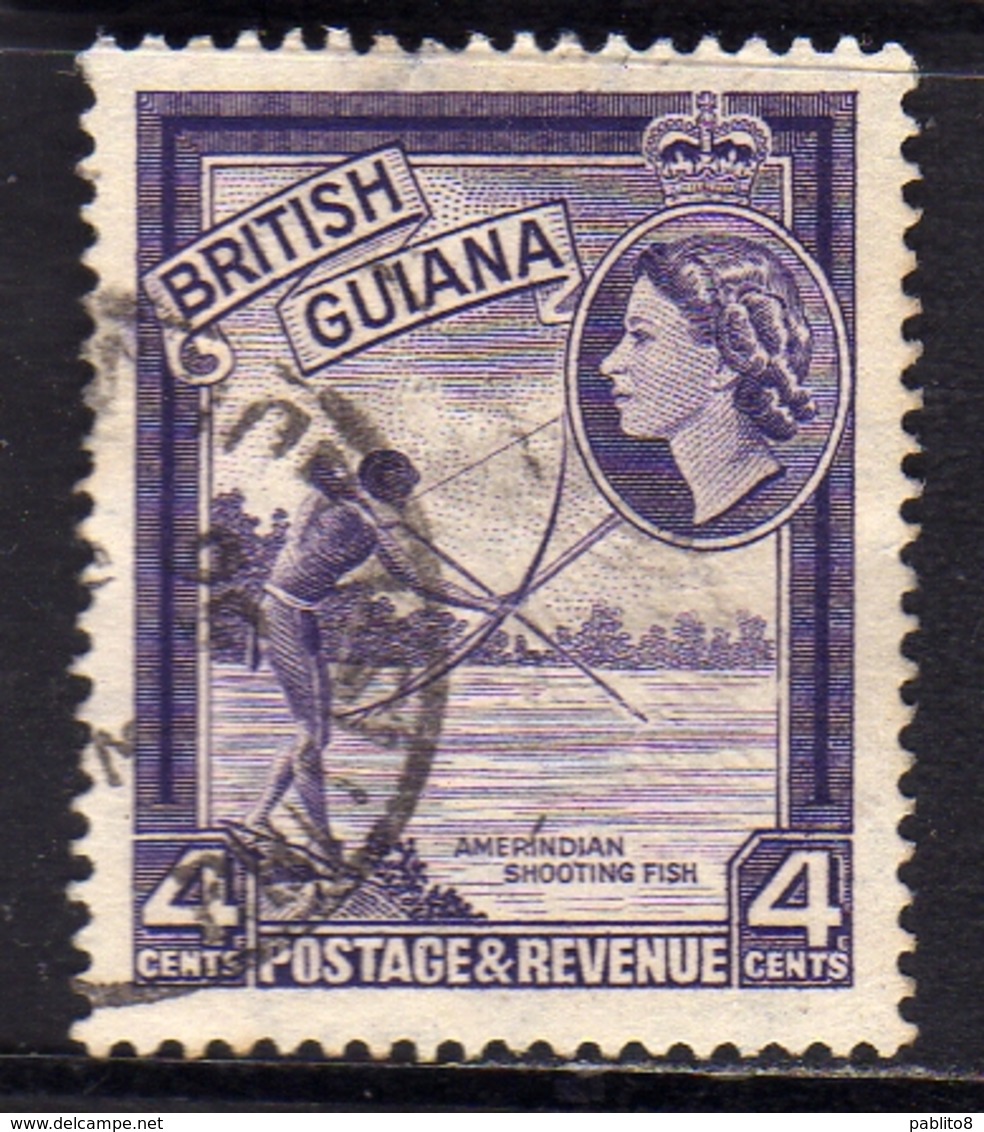 BRITISH GUIANA 1954 QUEEN ELIZABETH II PICTORIAL FISHERMAN PITTORICA PESCATORE CENT. 4c USED USATO OBLITERE' - Guyana Britannica (...-1966)