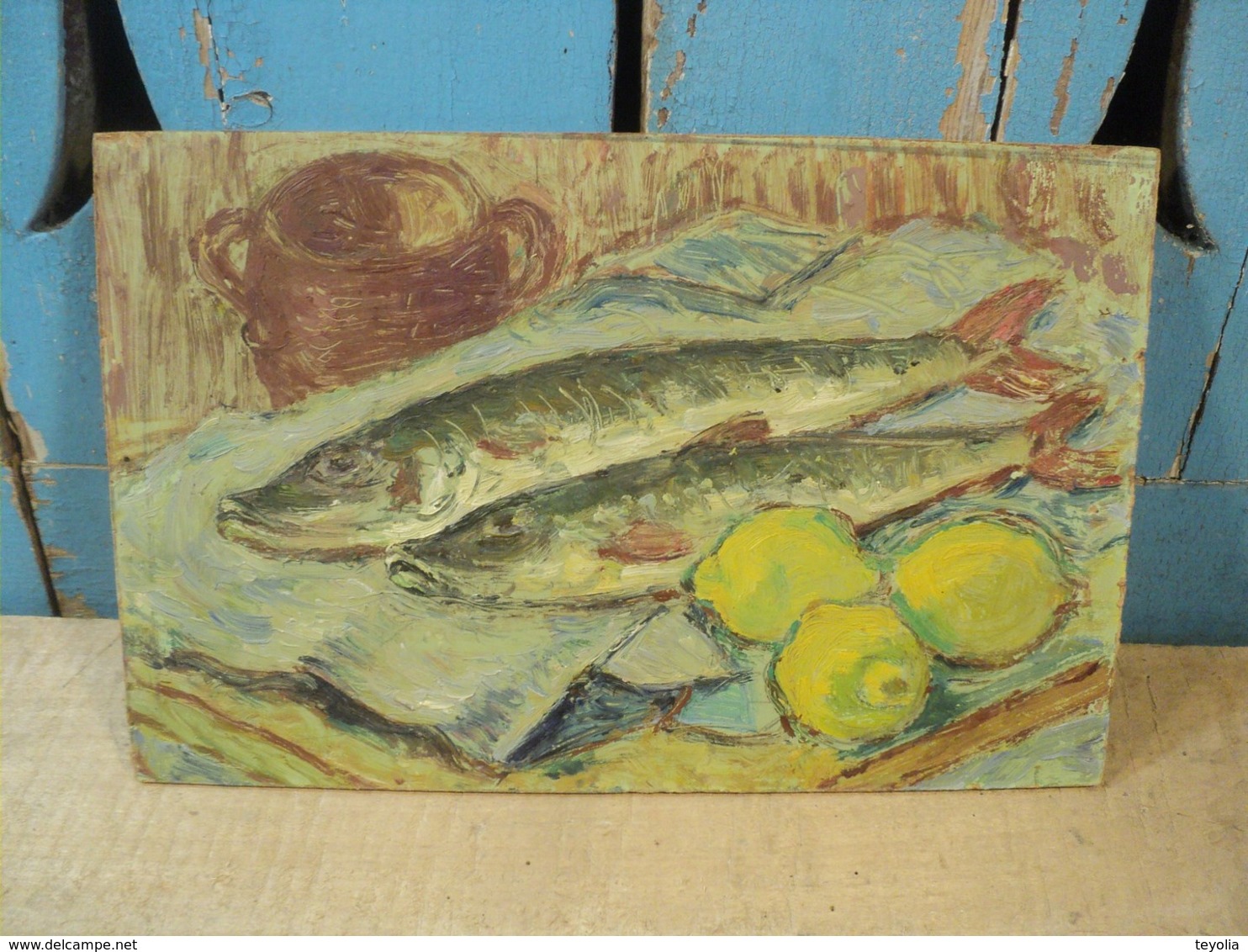 Tableau Nature Morte Aux Poissons. Huile Sur Panneau D'Isorel - Huiles