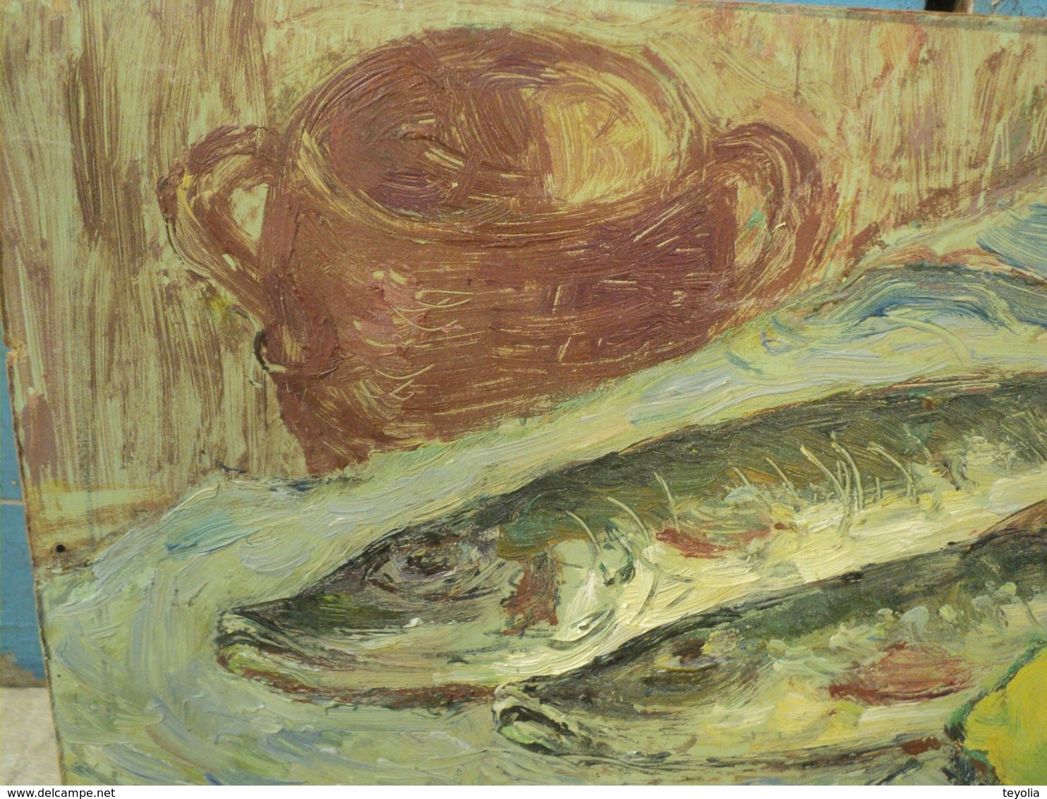 Tableau Nature Morte Aux Poissons. Huile Sur Panneau D'Isorel - Huiles