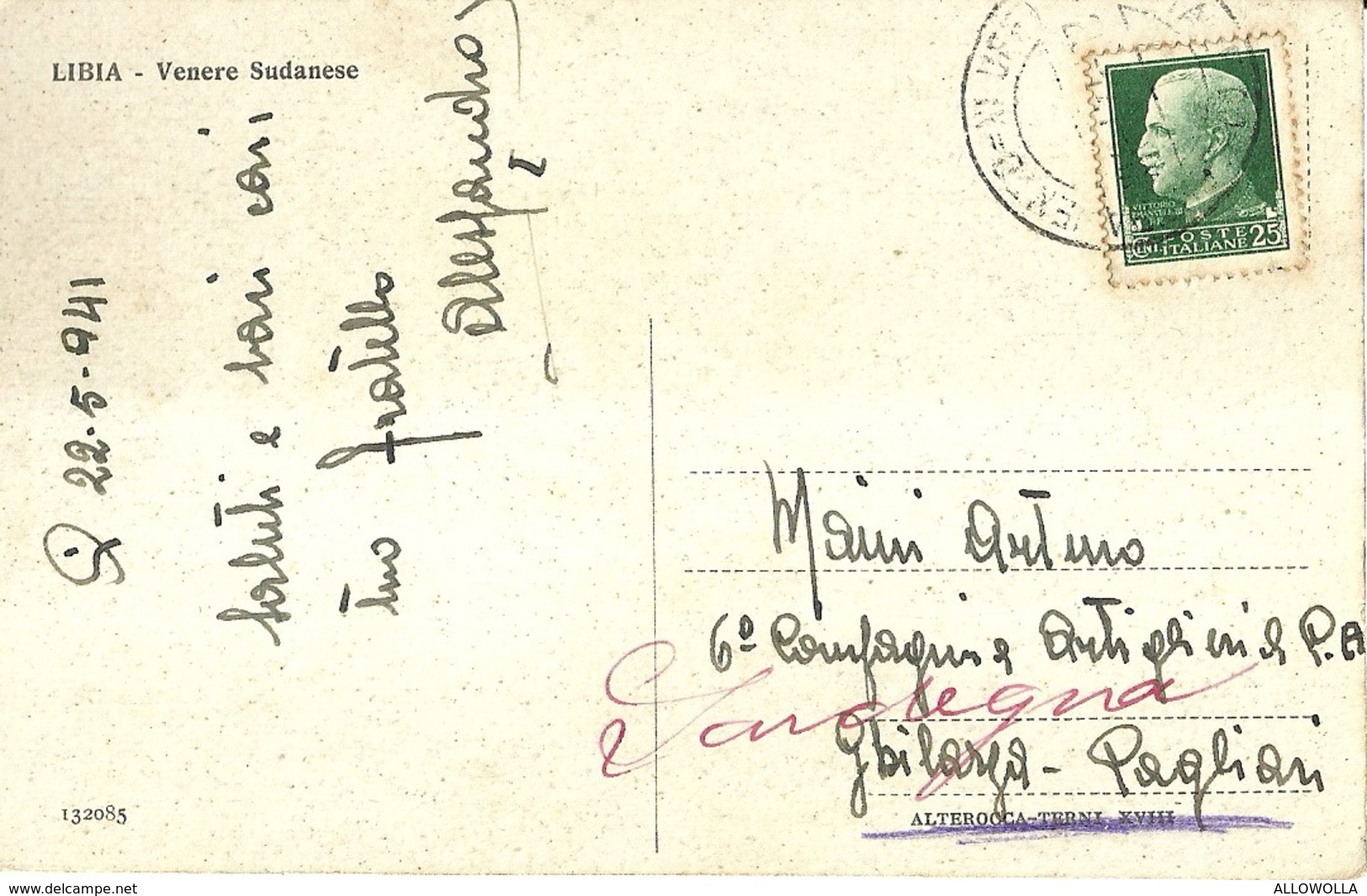 6799" LIBIA-VENERE SUDANESE "-CARTOLINA POSTALE SPED.1941 - Libia