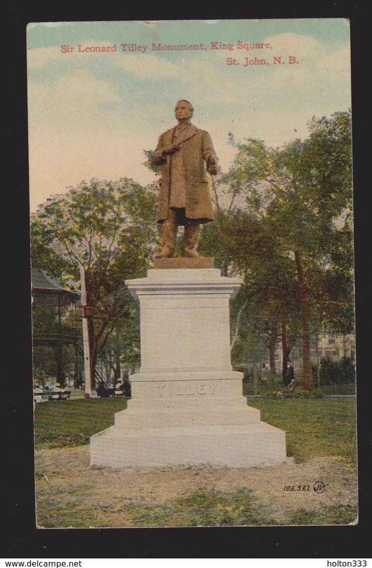 Sir Leonard Tilley StatueKing Square, St. John NB - 1910s - Unused - Some Wear - St. John