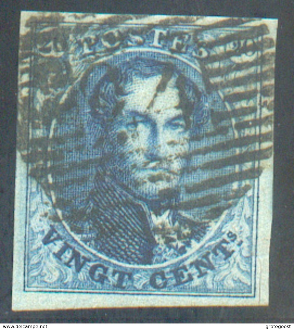 N°4 - Médaillon 20 Centimes Bleu, Marges Maxima, Obl. P.24 BRUXELLES Bien Nette. Luxe - 15312 - 1849-1850 Medallones (3/5)