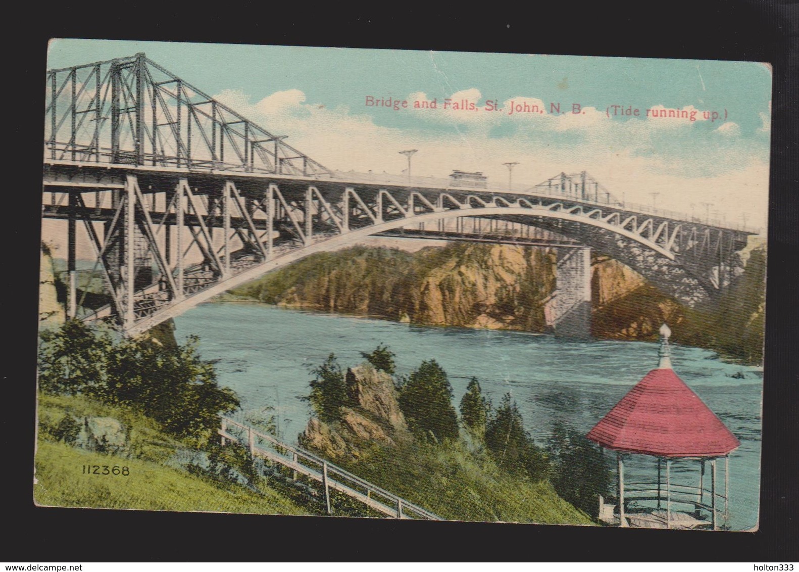 Bridge & Falls Tide Running Up, St. John NB - 1910s - Unused - Some Wear - St. John