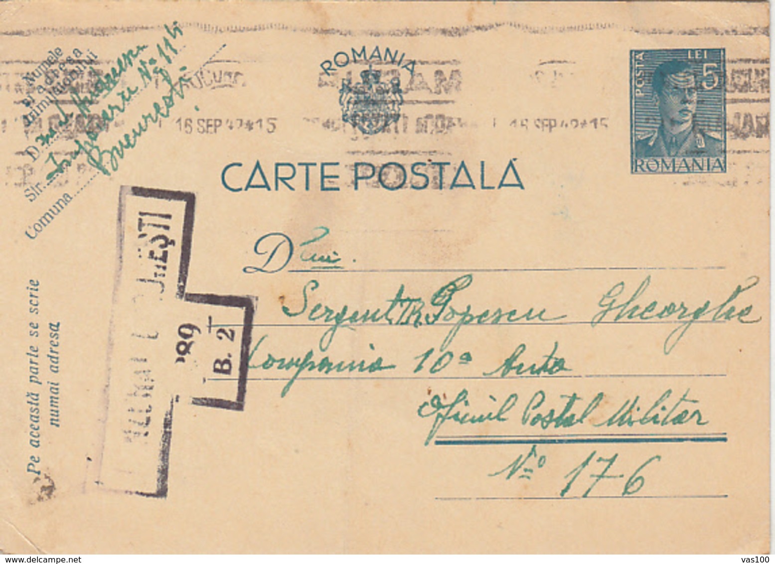 KING MICHAEL, CENSORED BUCHAREST NR 289/B2, WW2, PC STATIONERY, ENTIER POSTAL, 1942, ROMANIA - World War 2 Letters