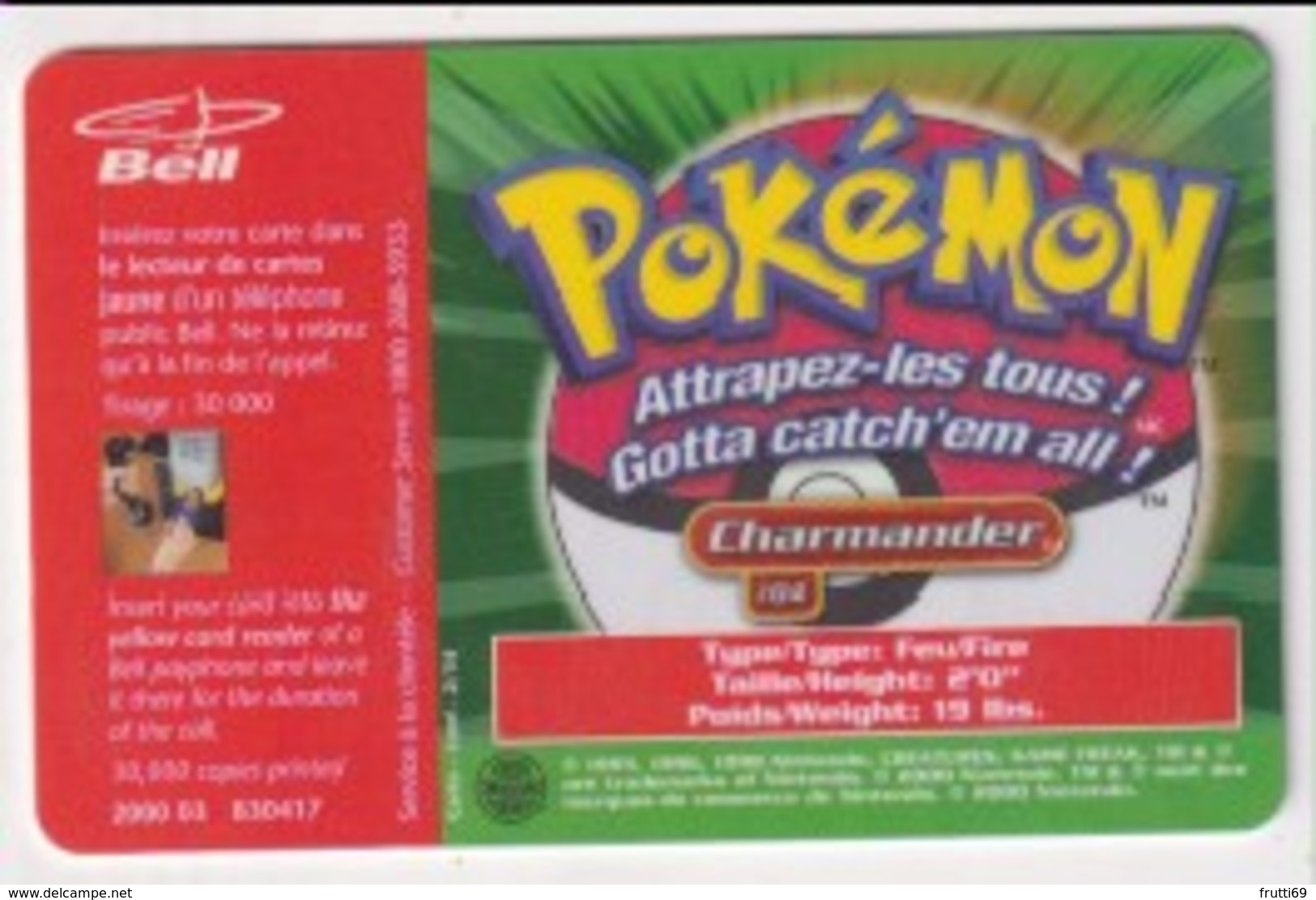 TK 23104 CANADA - Chip Pokémon 30 000ex. - Canada