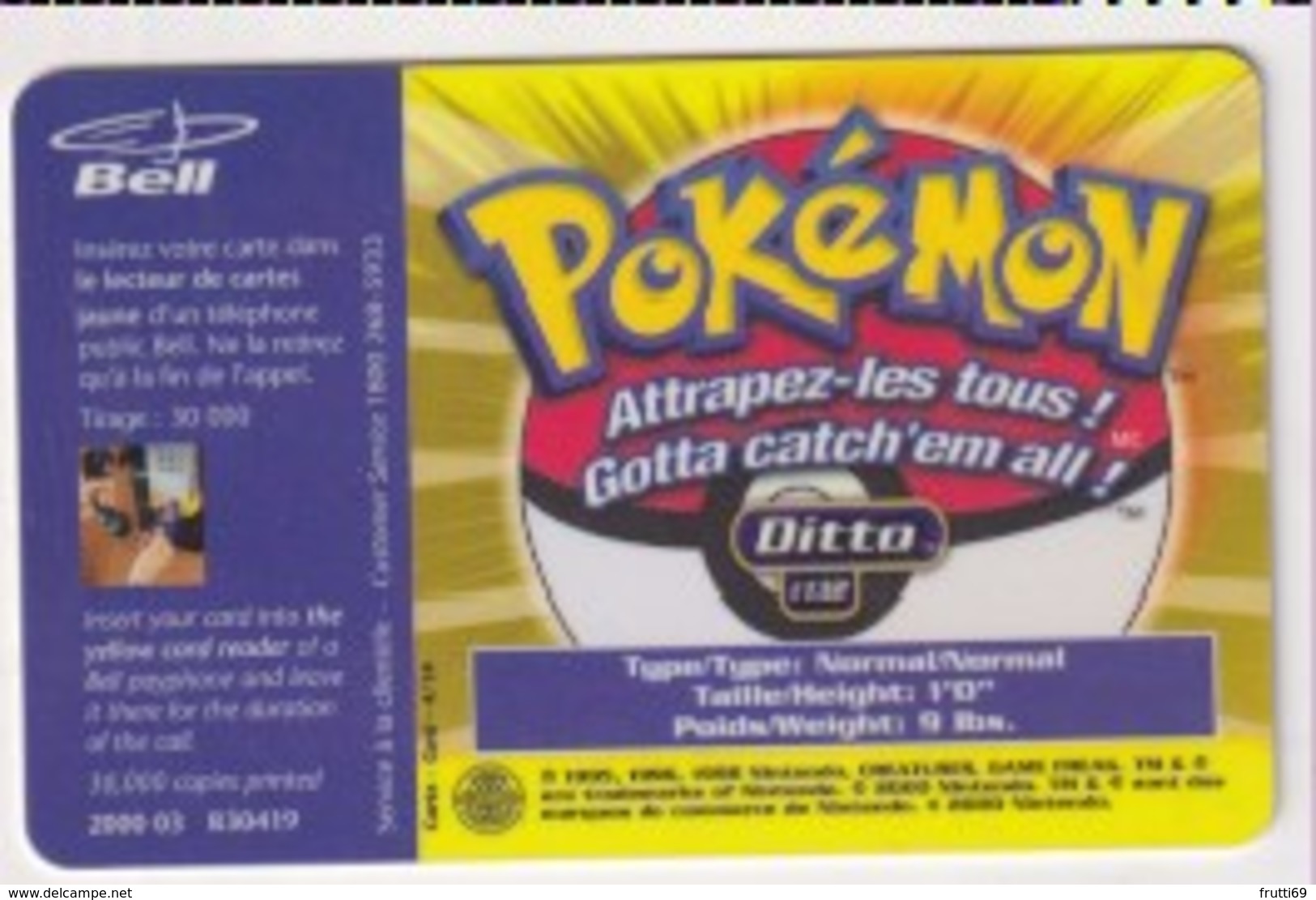 TK 23105 CANADA - Chip Pokémon 30 000ex. - Canada