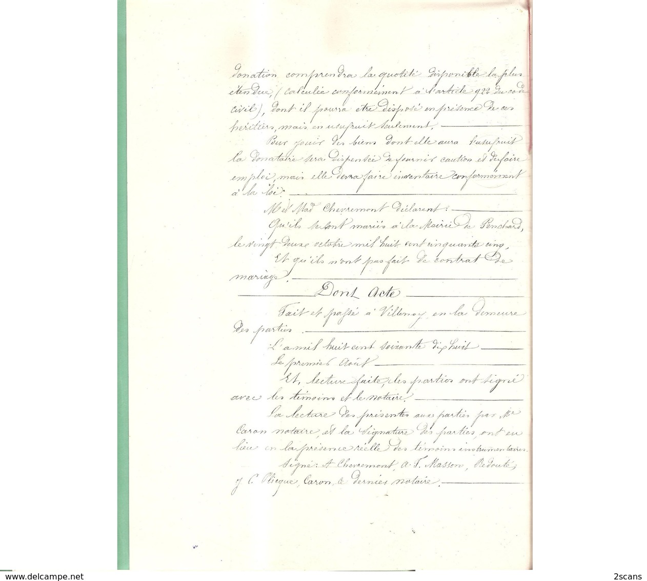 77 - VILLENOY - Lot De 2 Documents De 1878 : Donations CHEVREMONT Adolphe Et Augustine (née MASSON) - Penchard - Meaux - Villenoy