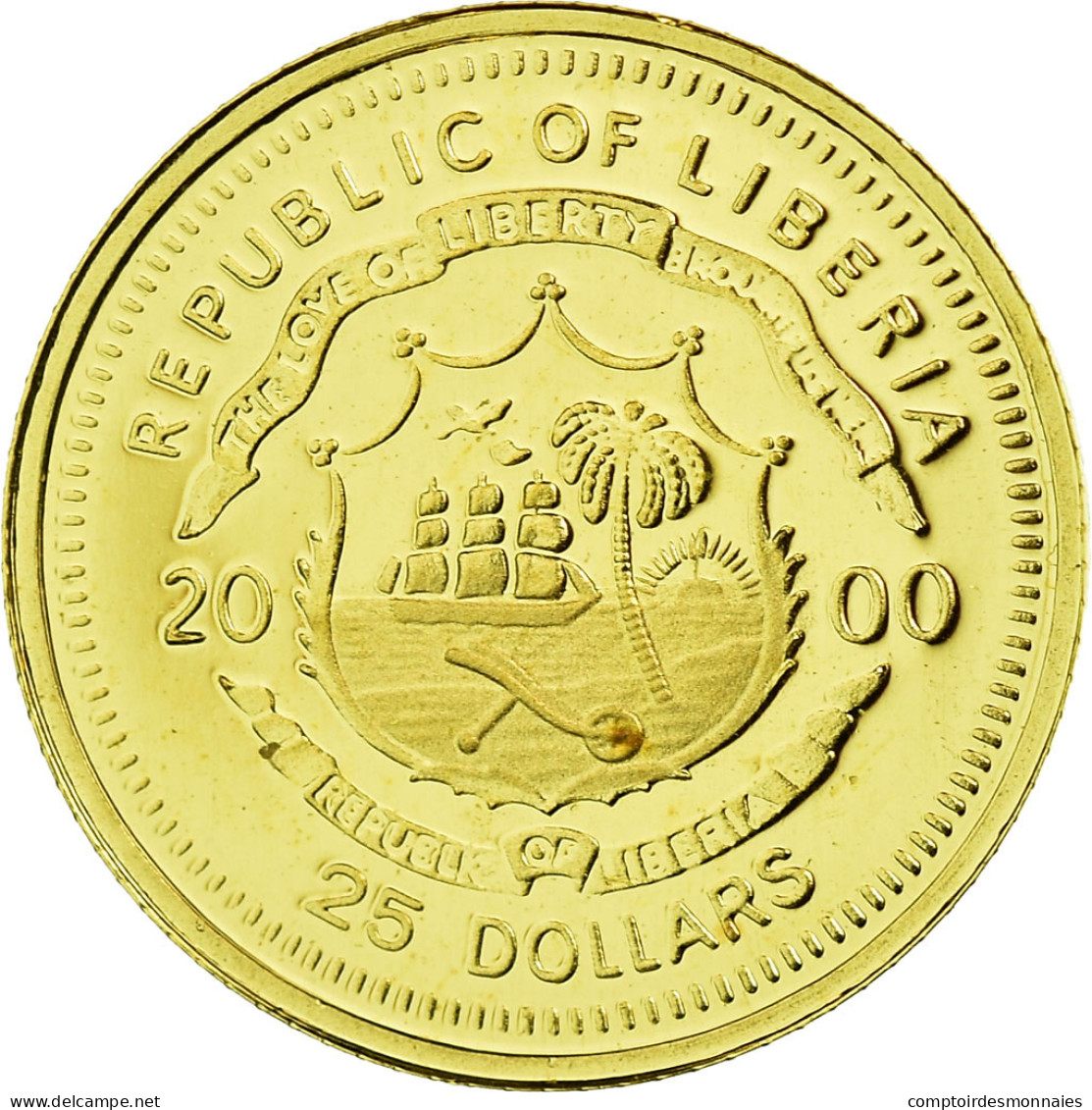 Monnaie, Liberia, Christophe Colomb, 25 Dollars, 2000, American Mint, FDC, Or - Liberia