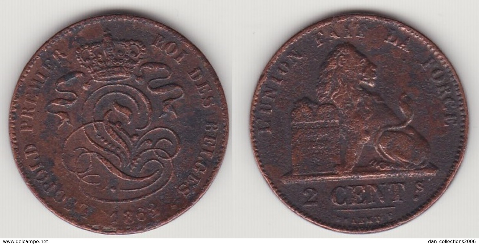 LOT 006  LEOPOLD Ier   2 CENTIMES CUIVRE 1863 - 2 Cents