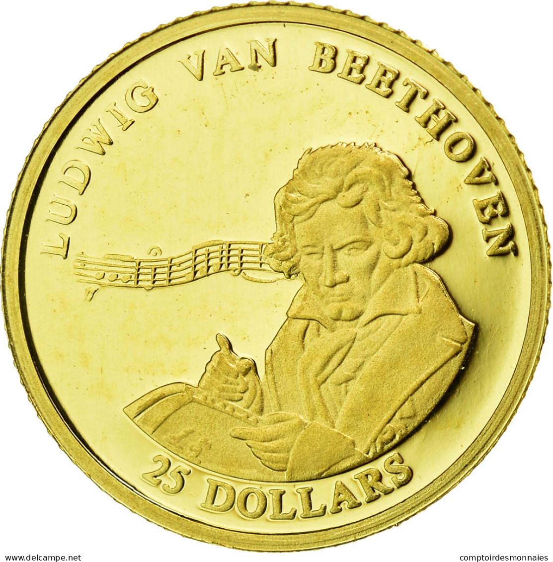 Monnaie, Liberia, Beethoven, 25 Dollars, 2001, FDC, Or - Liberia