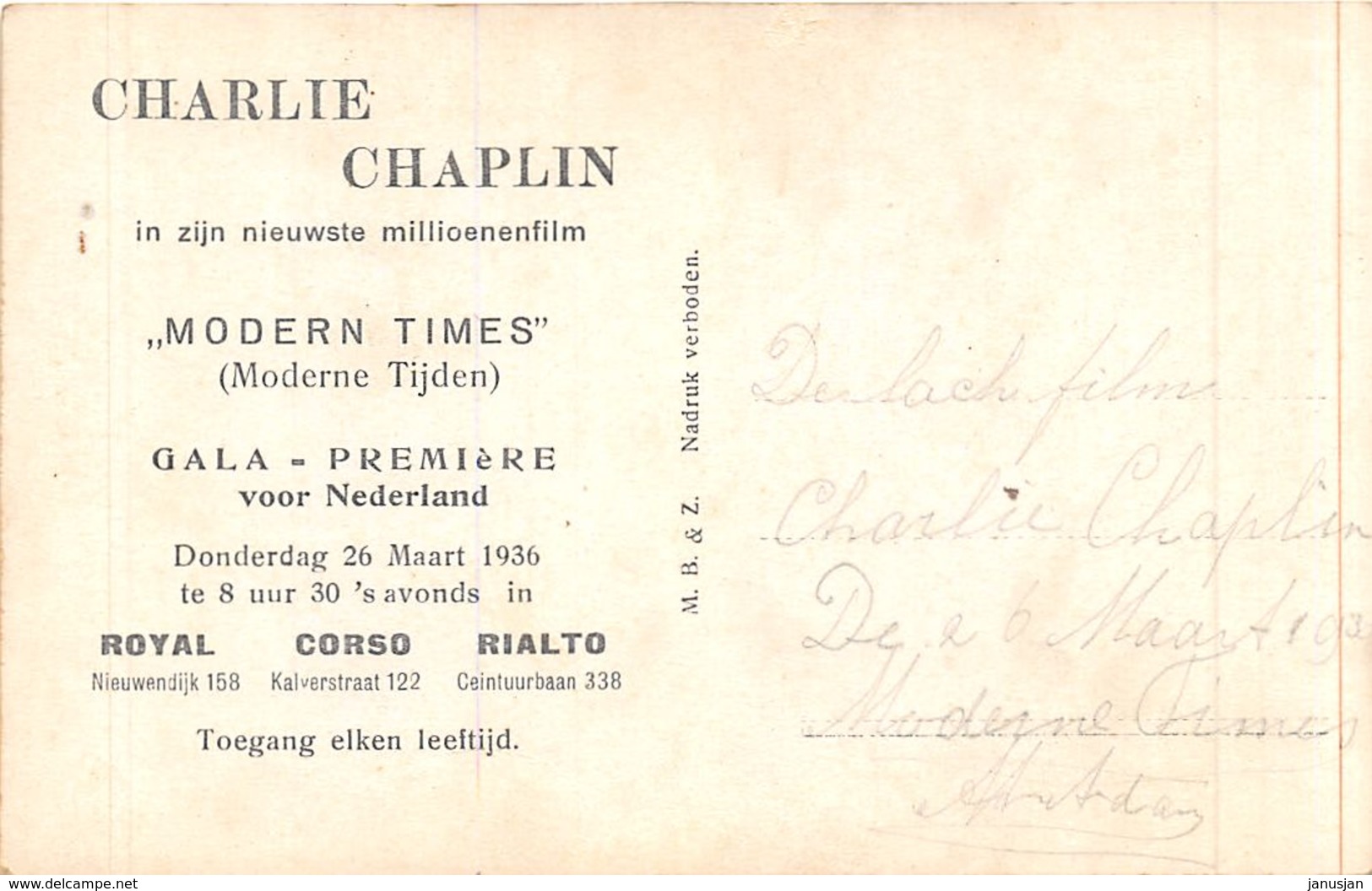 Oude Postkaart Met Charlie Chaplin Film Acteur 1936 - Autres & Non Classés