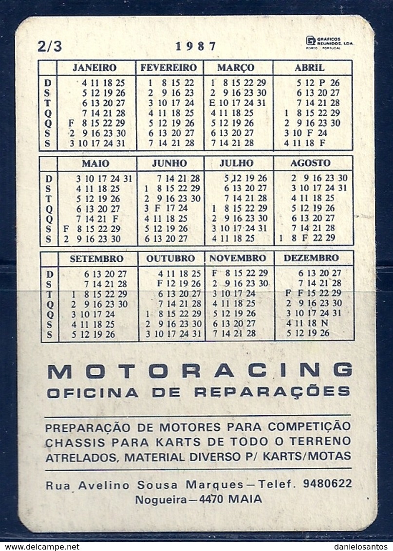 1987 Pocket Poche Calendar Calandrier Calendario Portugal Carros Karts - Grand Format : 1981-90