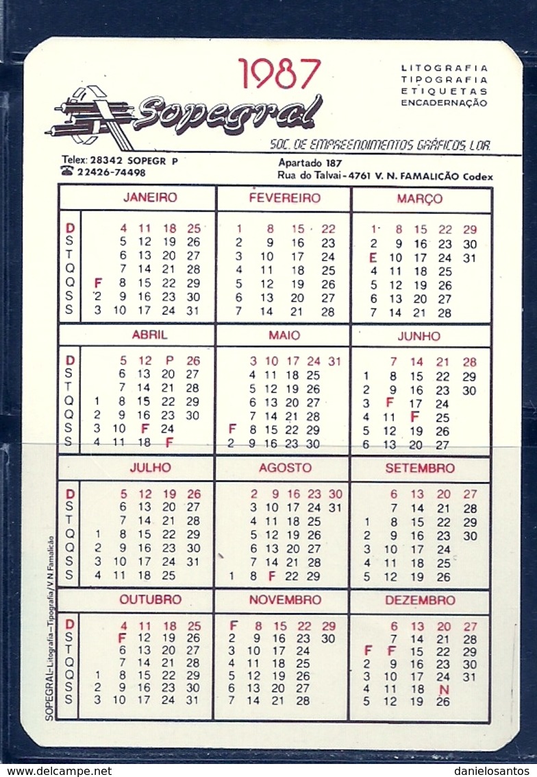 1987 Pocket Poche Calendar Calandrier Calendario Portugal Carros - Grand Format : 1981-90