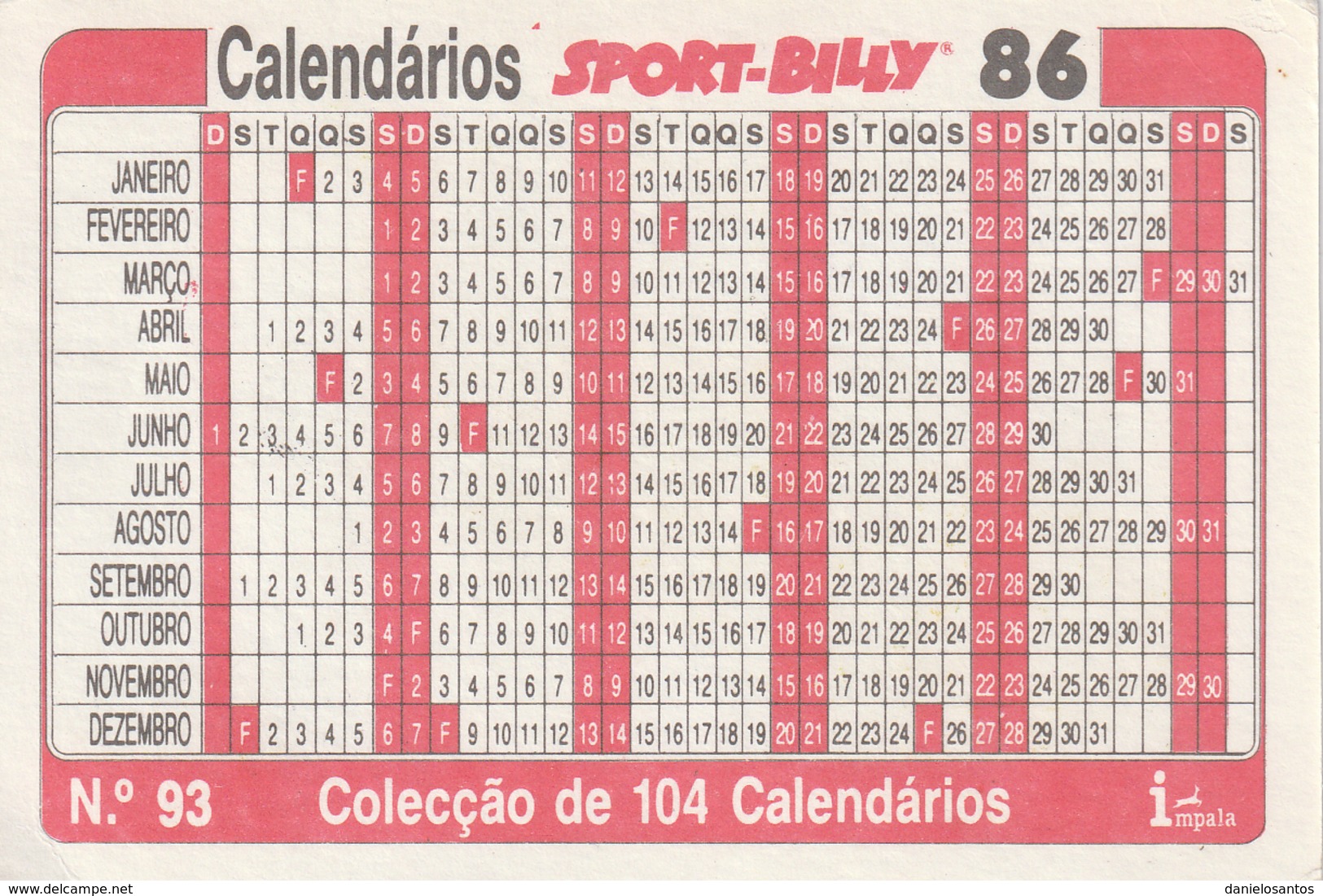 1986 Pocket Calendar Calandrier Calendario Portugal Mexico 86 Tobogã - Grand Format : 1981-90