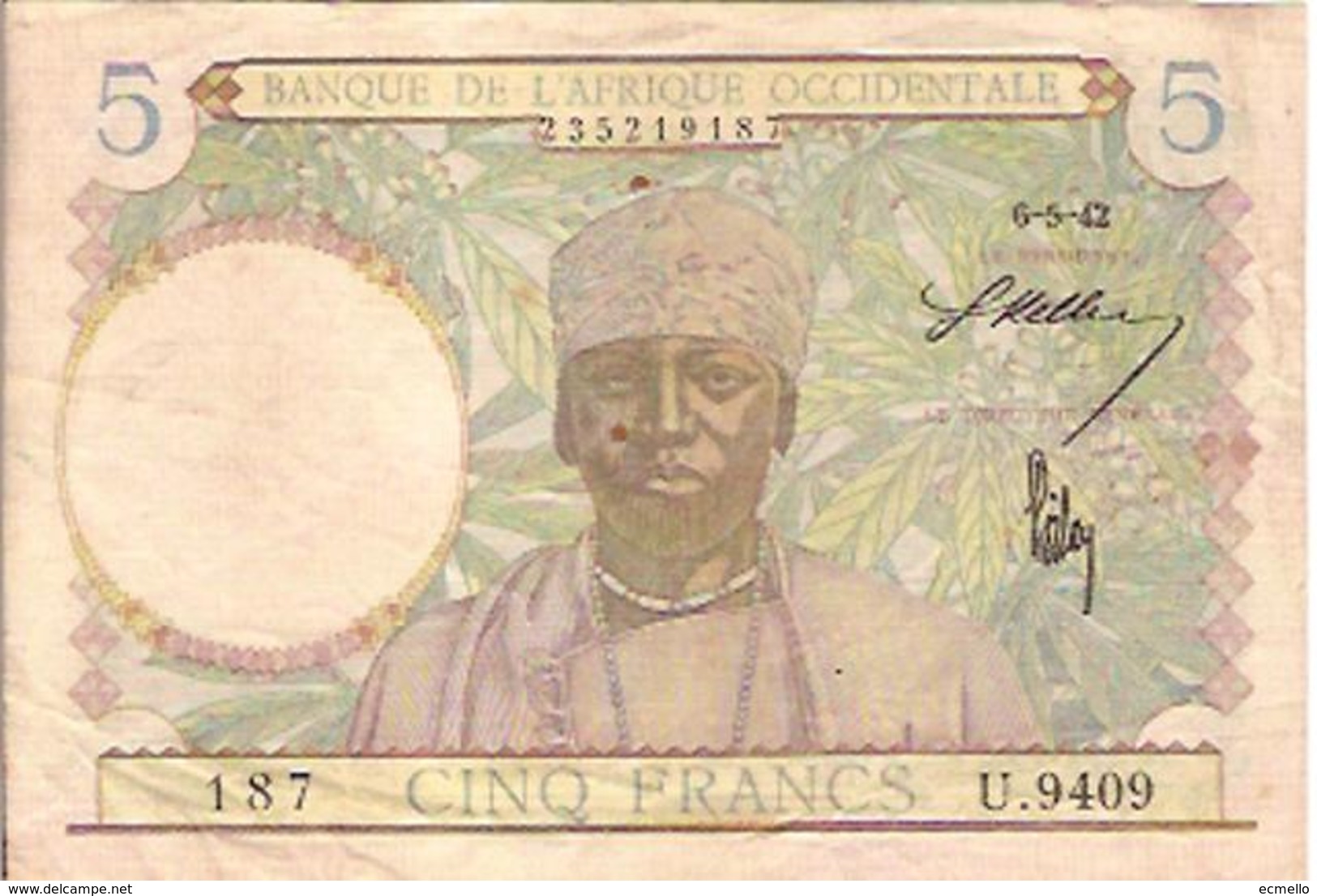 FRENCH WEST AFRICA P25 5 FRANCS 1942 FINE - Other - Africa