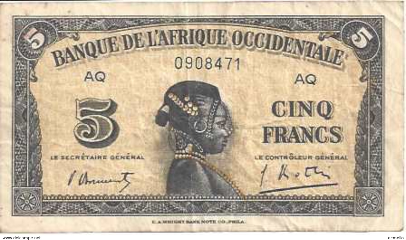 FRENCH WEST AFRICA P28 5 FRANCS 1942 VF BLACK - Autres - Afrique