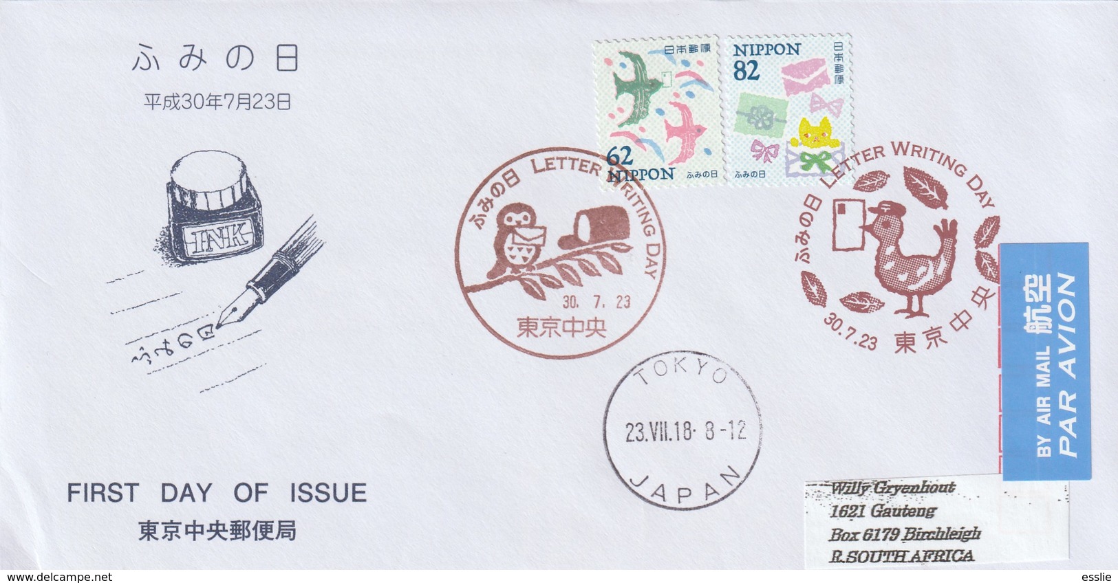 Japan FDC Cover - 2018 - Letter Writing Day Birds Envelopes - Cartas & Documentos