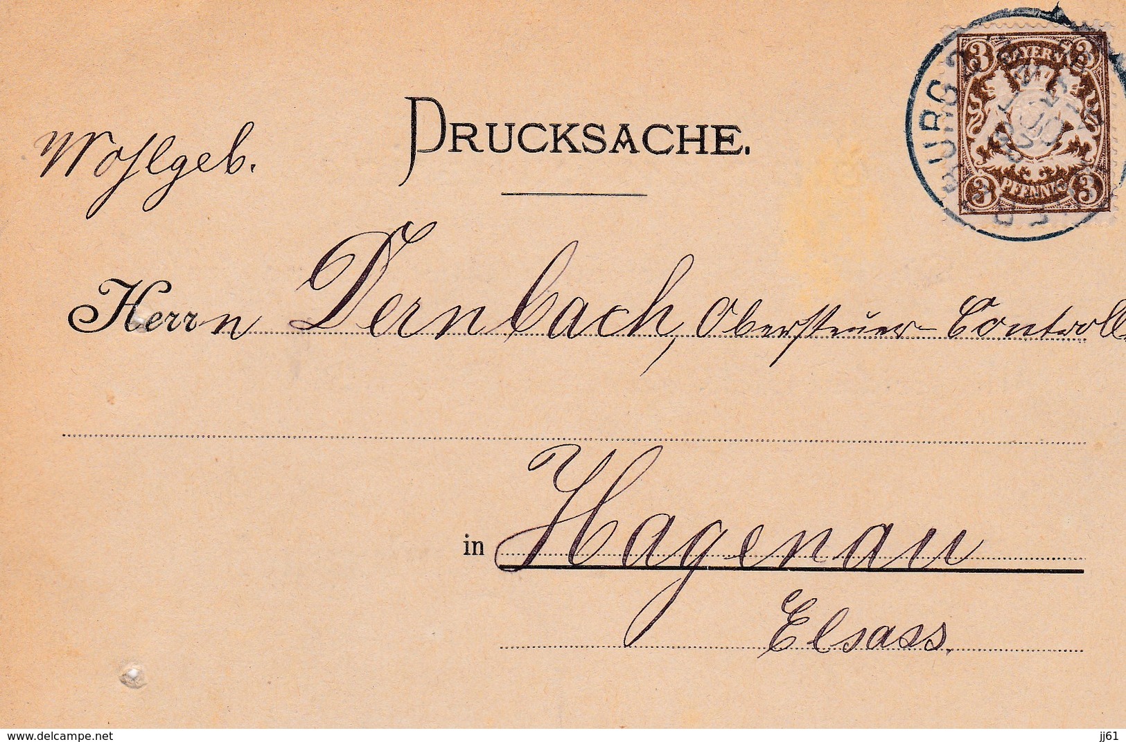 WURZBURG A GUNDERSHEIM EMPFANGSANZEIGE ANNEE 1898 CARTE POSTAL DRUCKSACHE AVEC TIMBRE ET CACHET A MR DERNBACH HAGUENAU - Autres & Non Classés