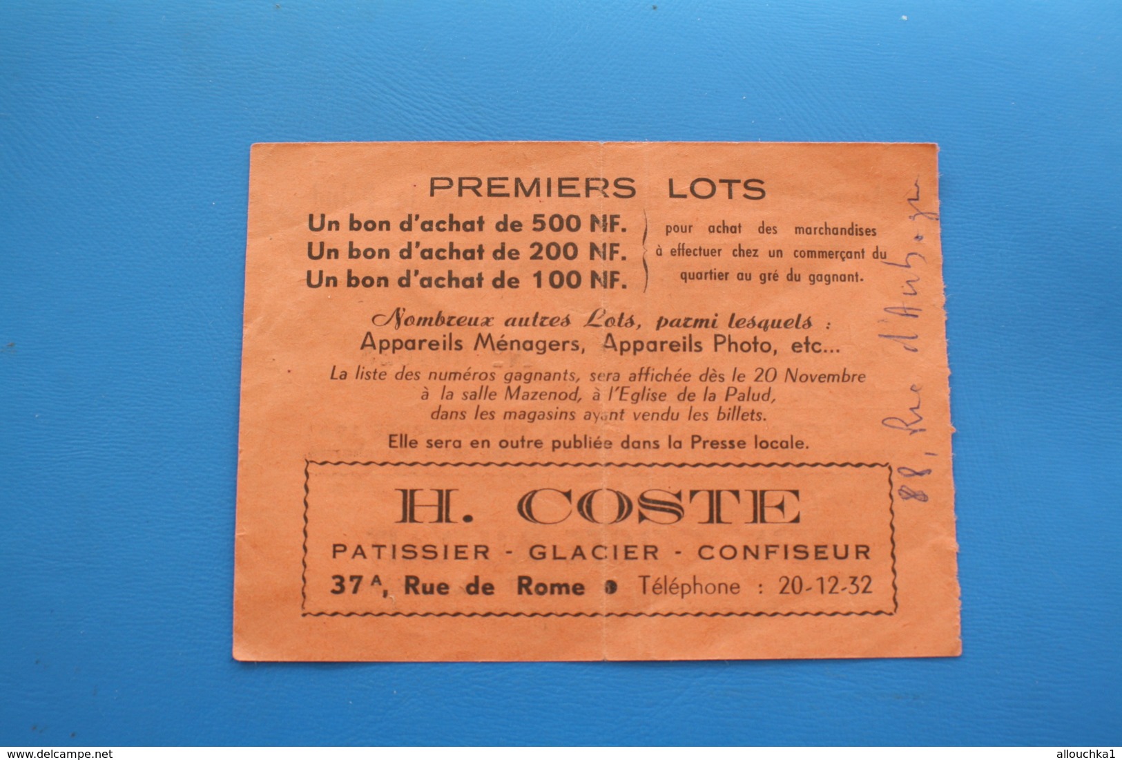 1961-SOUSCRIPTION BILLET TOMBOLA ASS. EDUCATION POPULAIRE DE LA PALUD PAROISSE DE LA TRINITÉ PUB BISCUIT COSTE MARSEILLE - Billets De Loterie