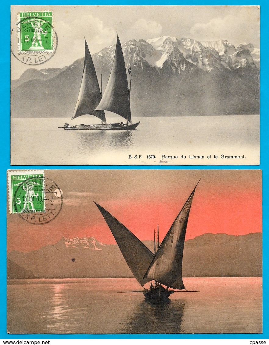 CPA AK Suisse (GE GENEVE) (Lot De 2) Barques Sur Le Lac Léman ** Alpes Phila Marcophilie - Genève