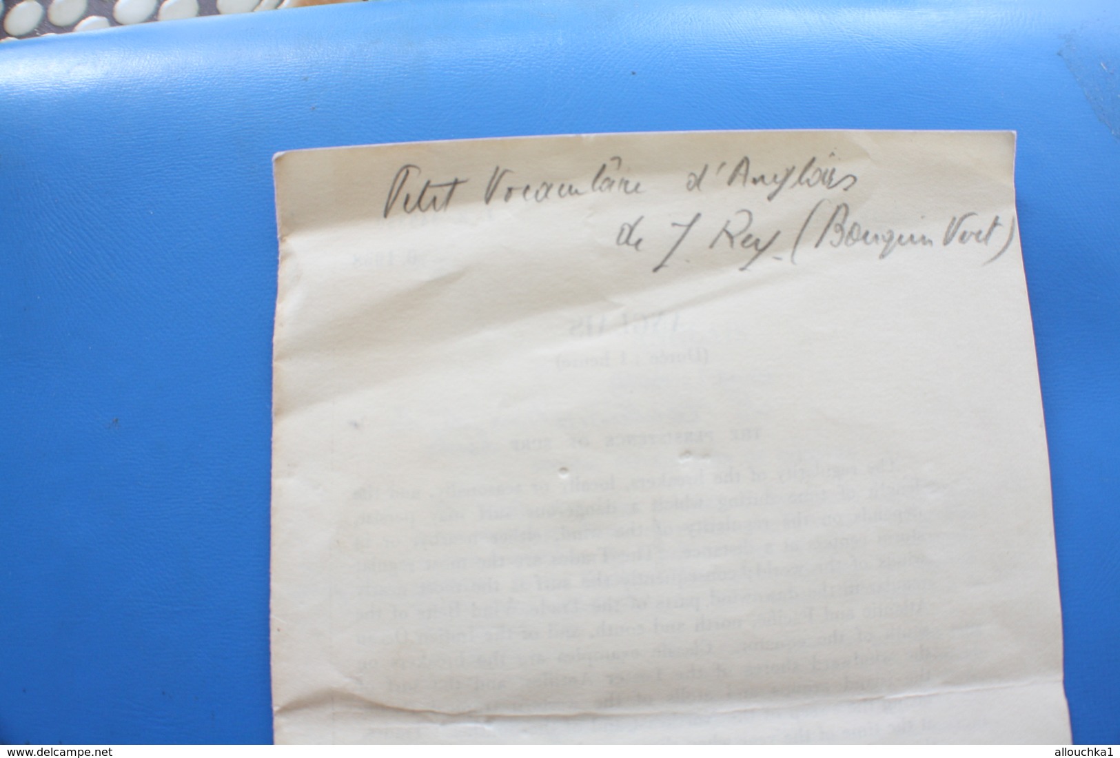 1926 ÉPREUVES EN ANGLAIS SUR LA NAVIGATION LA MER LE VENT LA HOULE ...LIRE ET TRADUIRE .... - Autres & Non Classés