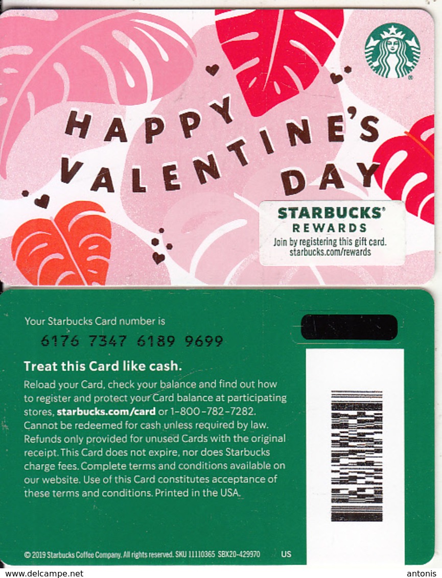 USA - Happy Valentine"s Day, Starbucks Card(reverse 2), CN : 6176, Unused - Cartes Cadeaux