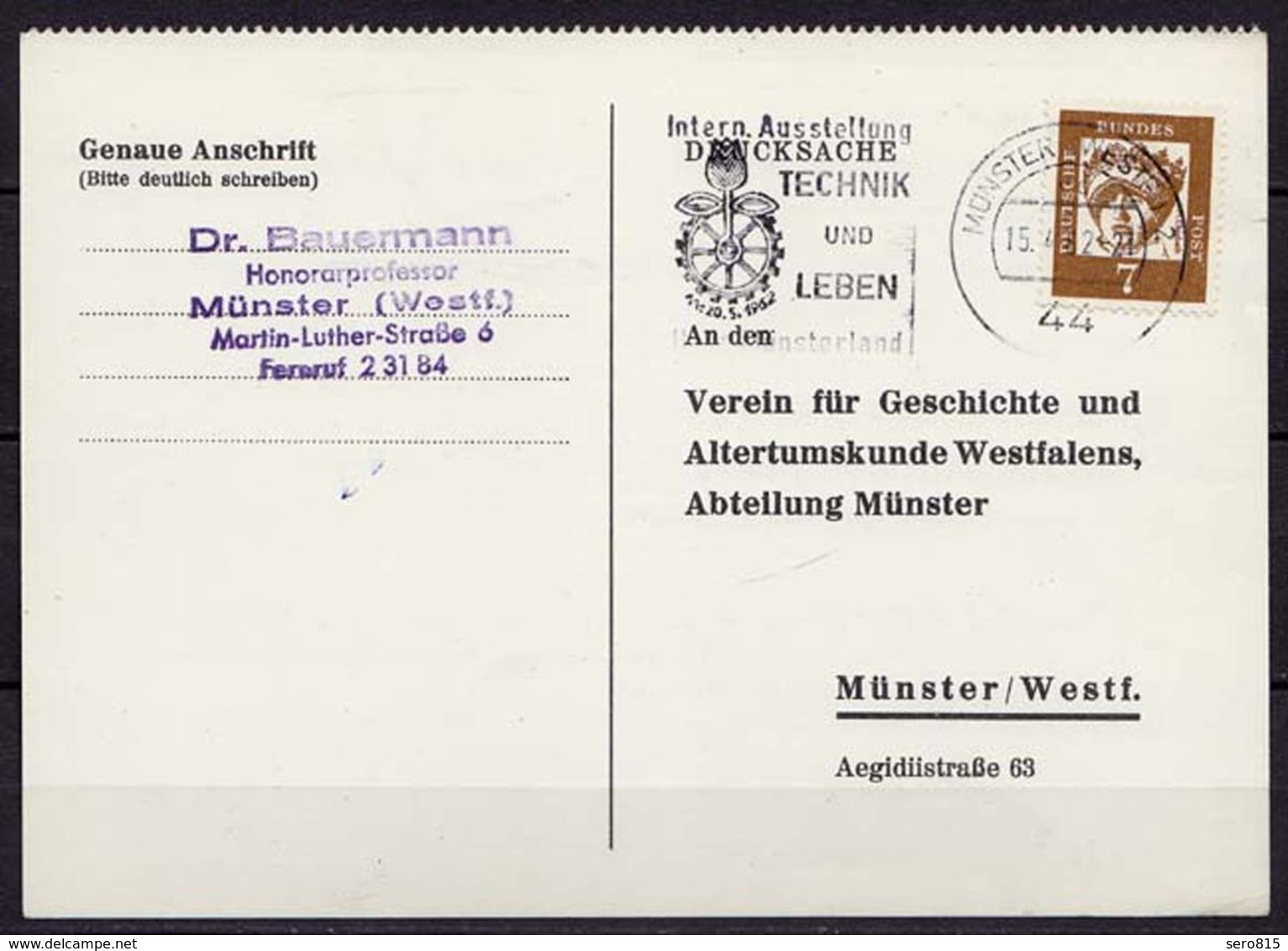 Münster Westfalen Ortsdrucksache 1962 EF Masch. Stempel Technik + Leben (10240 - Sonstige & Ohne Zuordnung