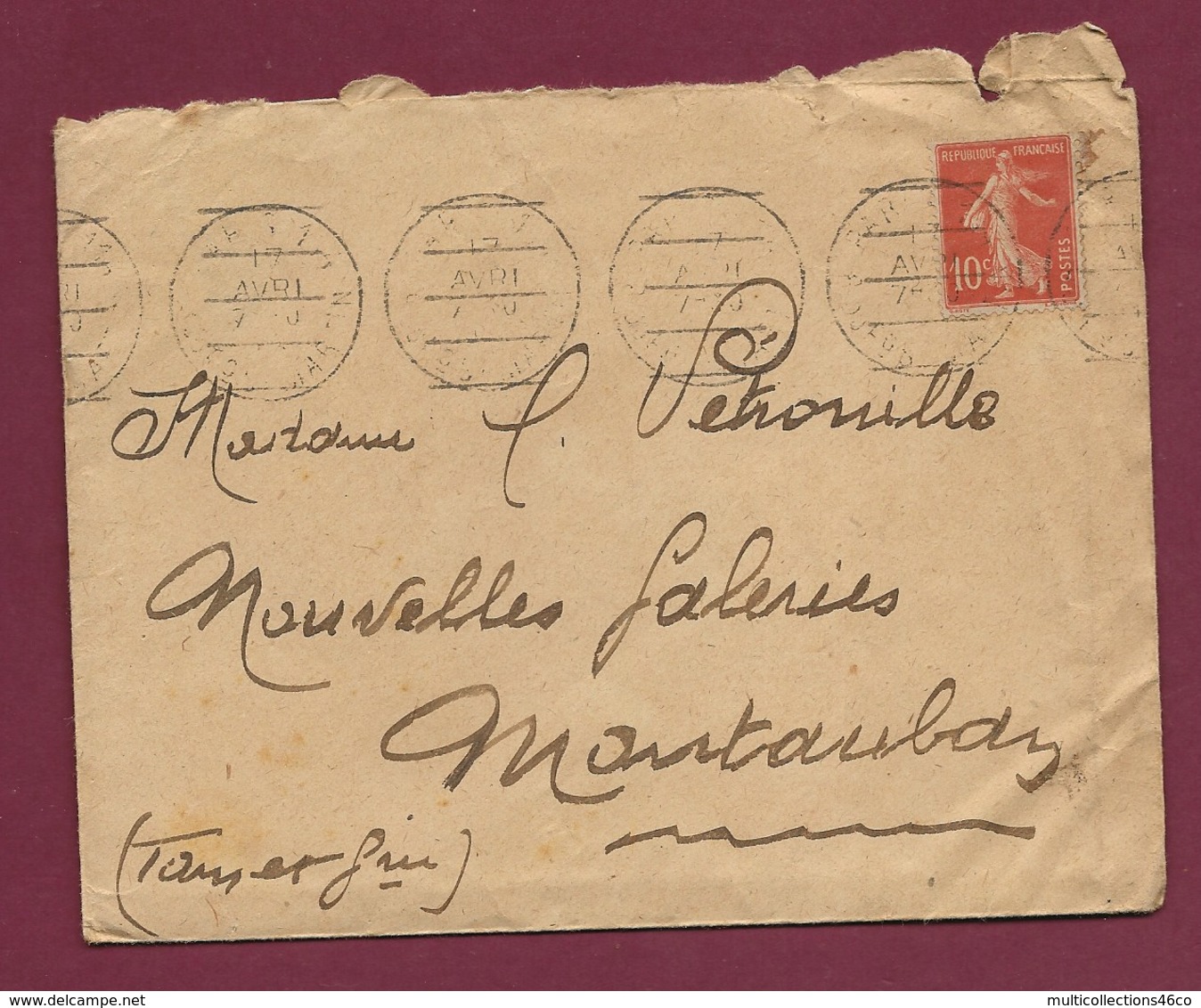 170320 - Lettre Affranchie 10c Semeuse Rouge Oblitarion RARE PARIS 114 En 1915 - Sellado Mecánica (Otros)