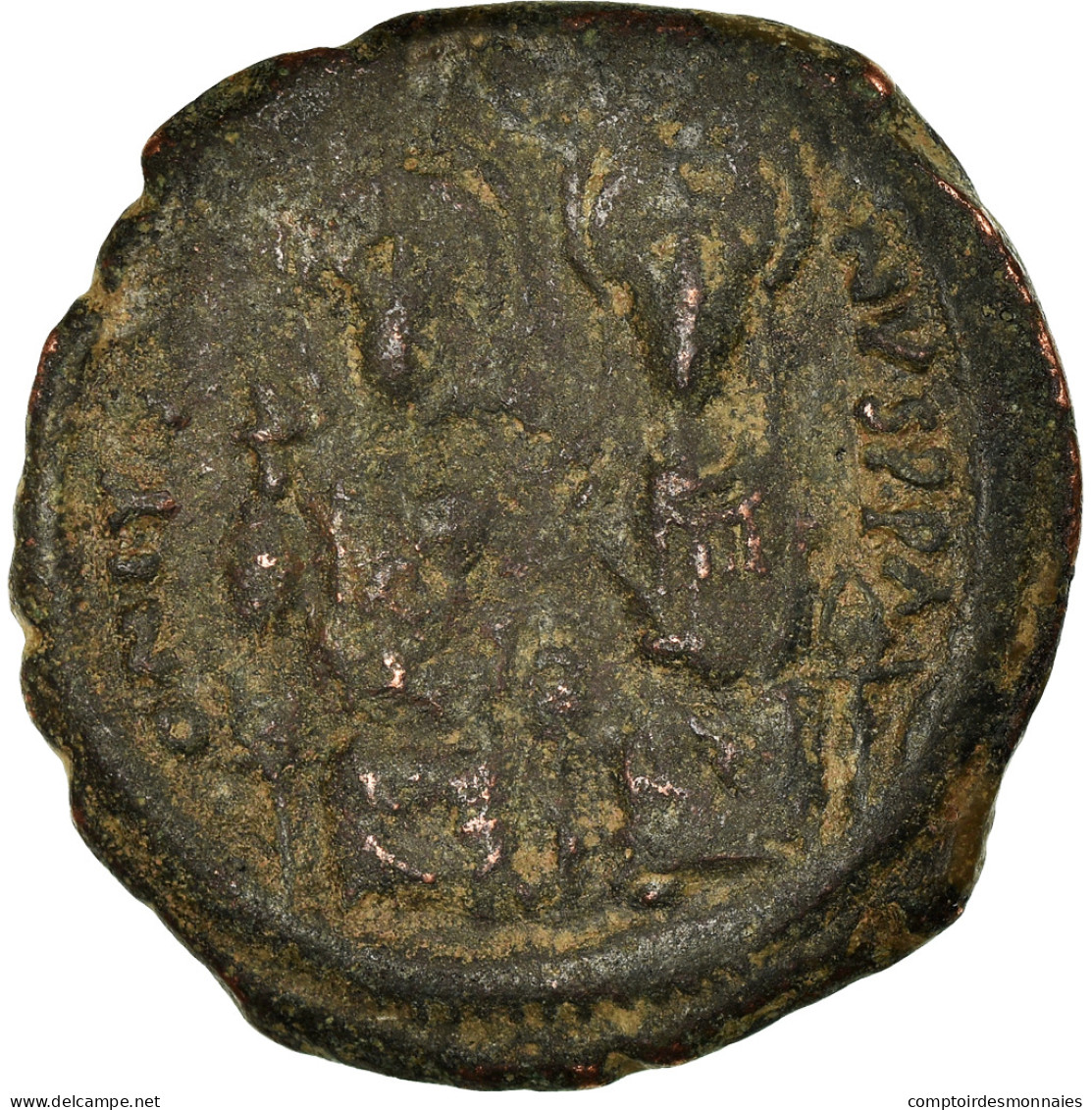 Monnaie, Justin II, Follis, 573-574, Constantinople, TB+, Cuivre, Sear:360 - Byzantium