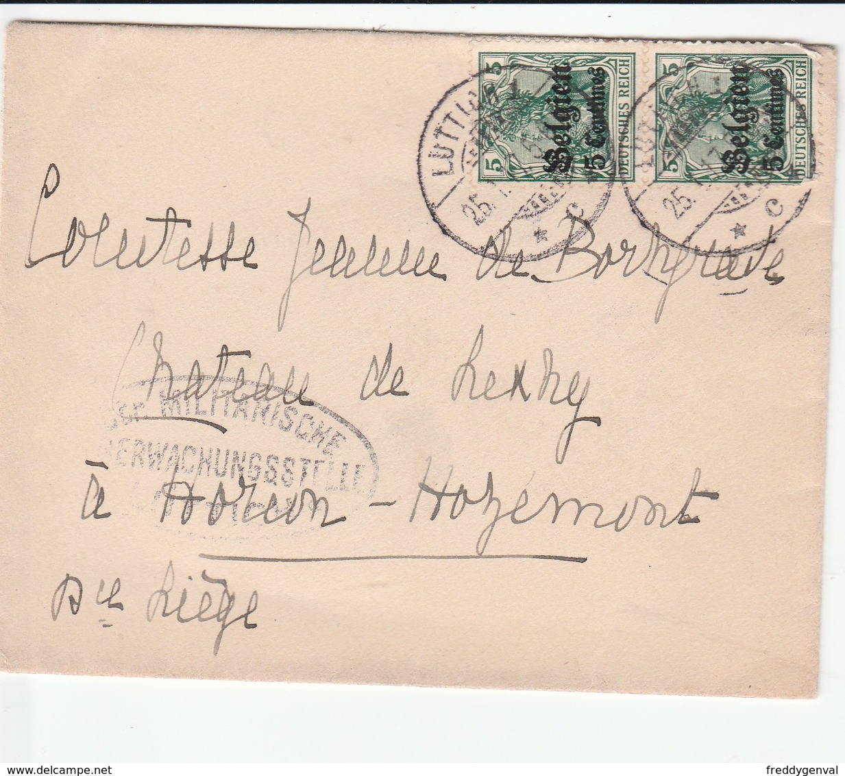 HORION HOZEMONT CHATEAU DE LEXHY  ENVELOPPE DE 1917 - Unclassified