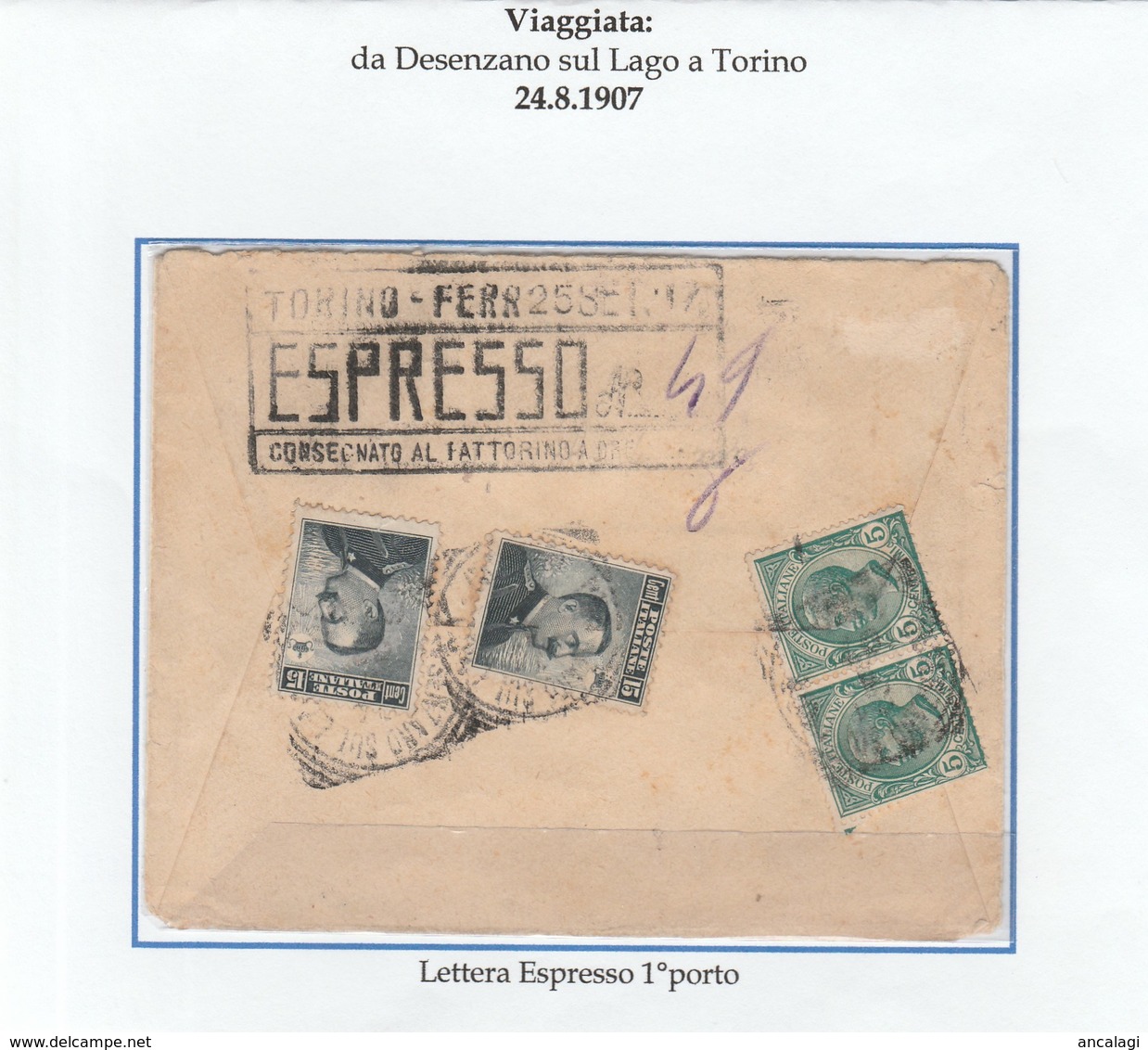 REGNO 032 - Lettera Espresso Viagg. Nel 1907 Da Desenzano Sul Lago A Torino - Marcophilia