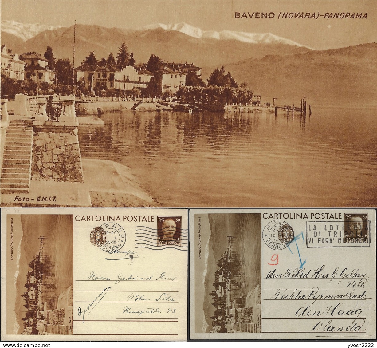 Italie 1935. 2 Entiers Postaux Envoyés à L'étranger. 2 Tirages. Baveno, Alpes, Montagnes, Verbano-Cusio-Ossola - Montagnes