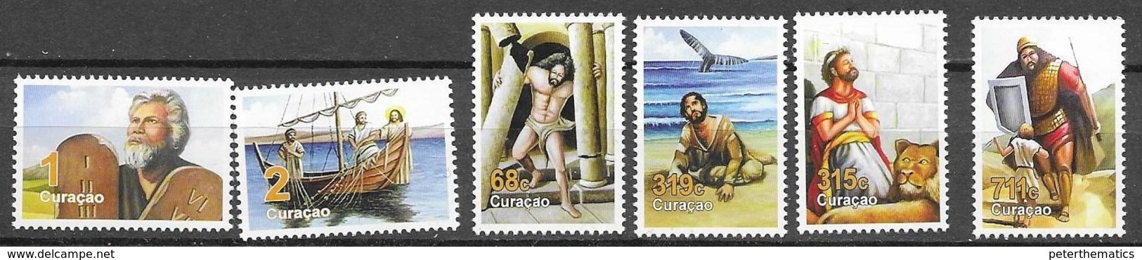 CURACAO, 2019, MNH, BIBLICAL FIGURES, WHALES, BOATS, FISHING, LIONS, DANIEL, SAMSON, DAVID AND GOLIATH, 6v - Christianisme