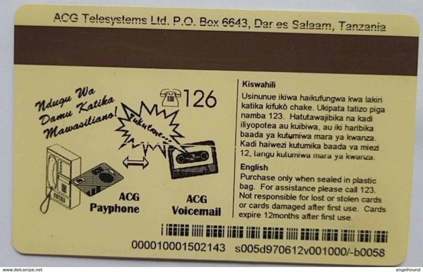 Tanzania ACG Telecard 1000/- 126 AGC Voicemail - Tanzanie