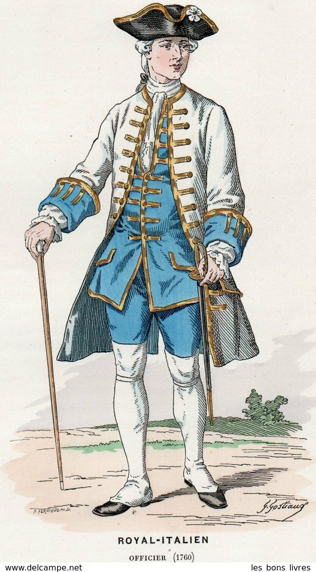 Gravure Couleur. Militaria. Infanterie. Royal Italien. Officier 1760 - Uniform