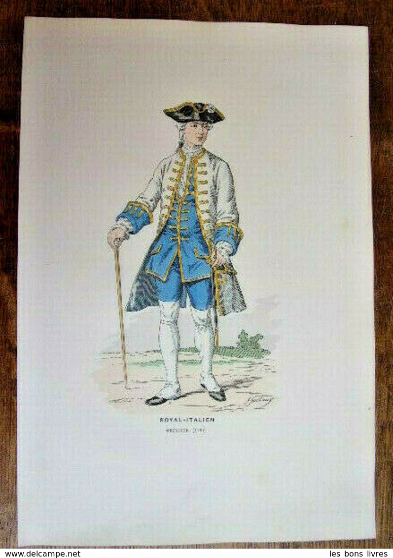Gravure Couleur. Militaria. Infanterie. Royal Italien. Officier 1760 - Uniformes
