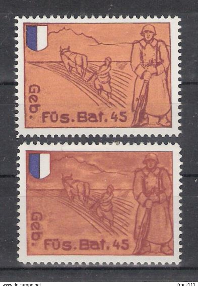 Schweiz Soldatenmarken Infanterie Geb. Füs. Bat. 45 * Unterschiedliche Farben Wappen Luzern - Vignettes