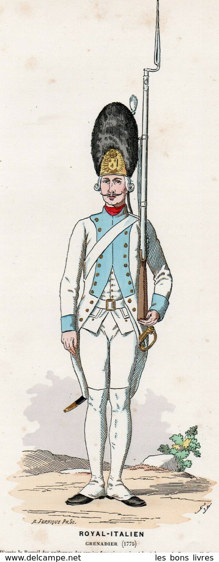 Gravure Couleur. Militaria. Infanterie. Grenadier Royal Italien 1775 - Uniformes