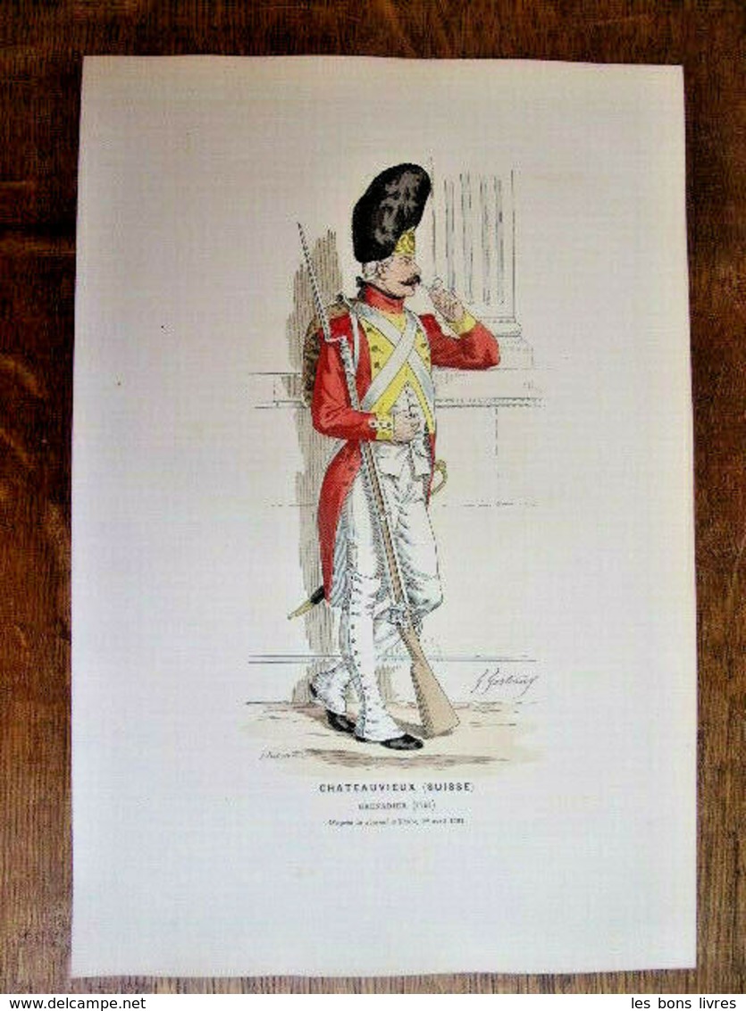 Gravure Couleur. Militaria. Infanterie. Grenadier Chateauvieux Suisse 1791 - Uniformes