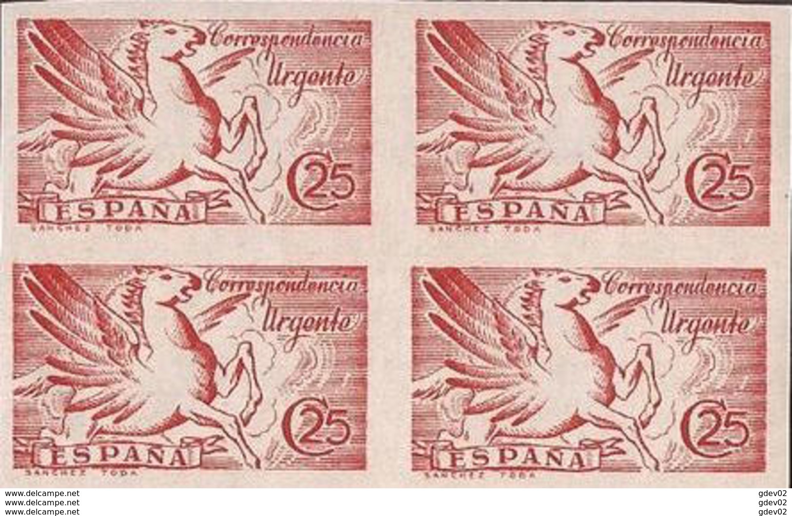 ES879SDBL4-L2147TESUR.España .Spain.Espagne.Animales Mitologicos..Pegaso.1939.( E D 879s**) Bl4.sin Charnela.LUJO - Exprès