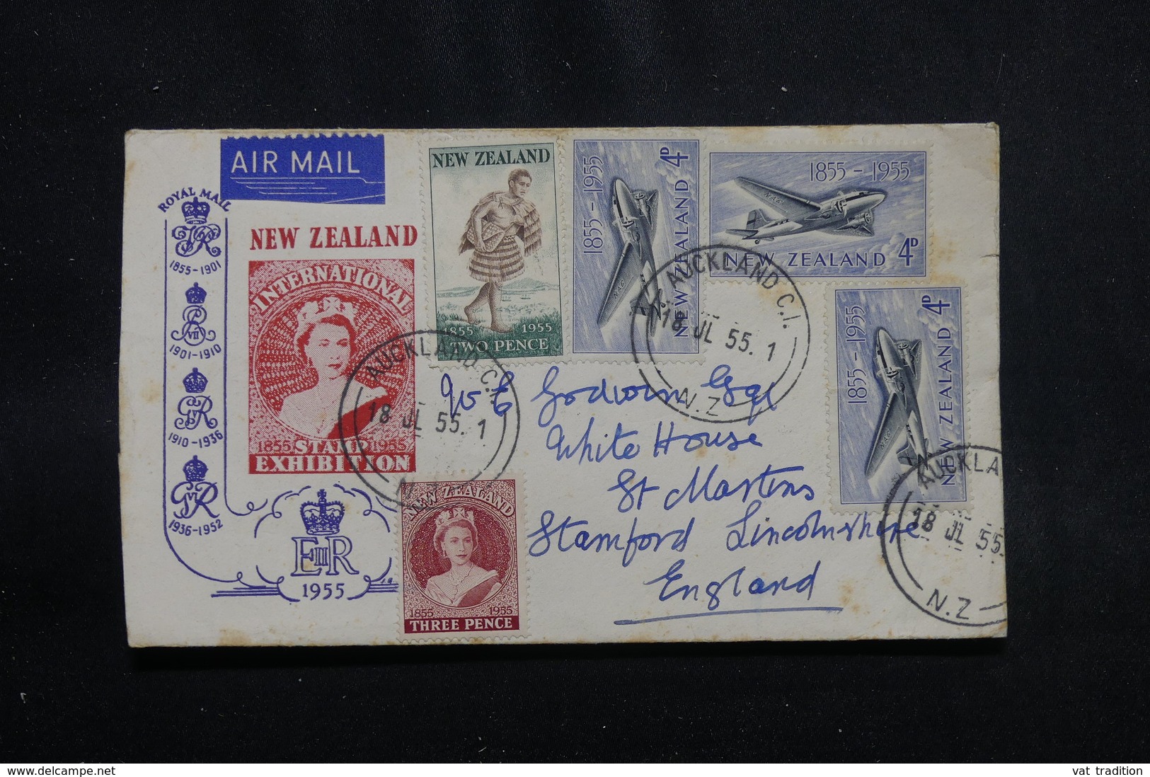 NOUVELLE ZÉLANDE - Enveloppe De L 'Exposition Philatélique , De Auckland Pour Le Royaume Uni En 1955 - L 56346 - Brieven En Documenten