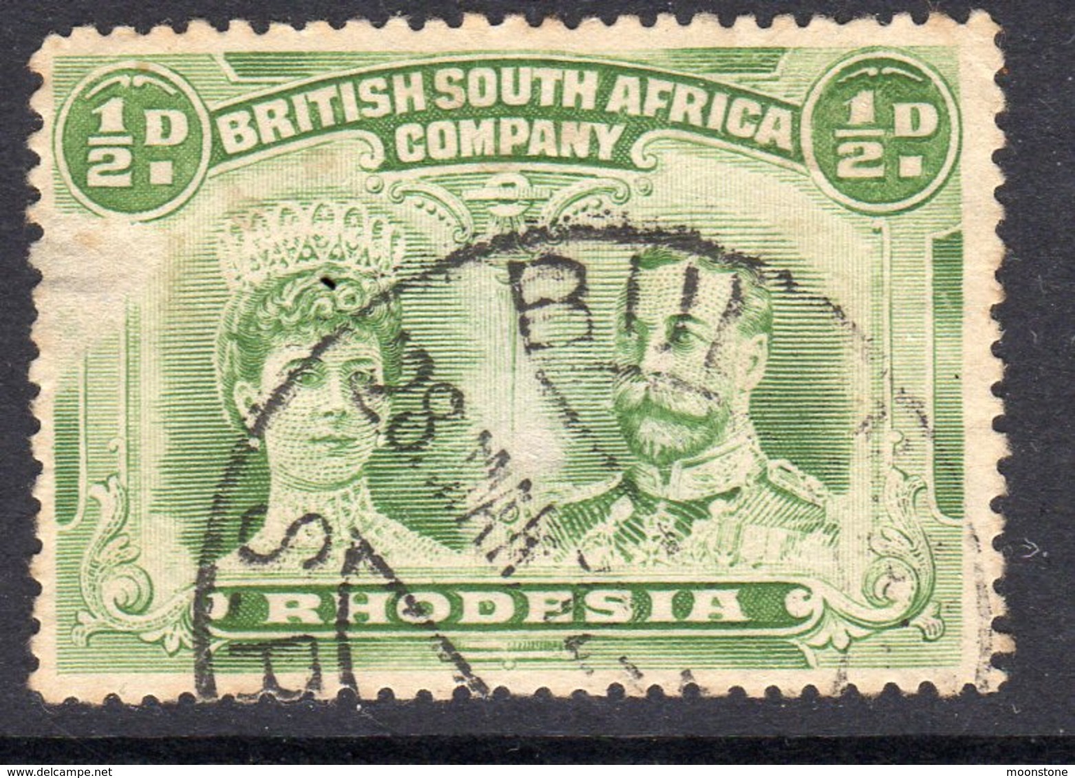 Rhodesia BSAC 1910-13 ½d Yellow-green 'Double Head' Definitive, Used, SG 119 (BA) - Southern Rhodesia (...-1964)