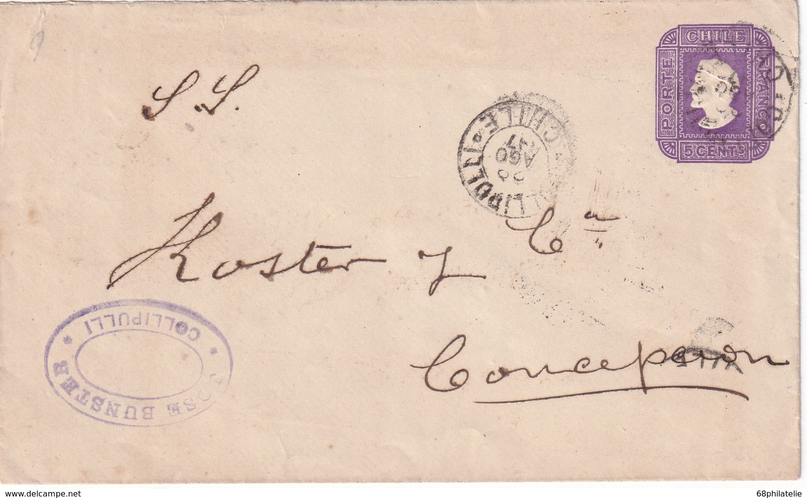 CHILI     ENTIER POSTAL/GANZSACHE/ POSTAL STATIONERY  LETTRE DE COLLIPULLI - Chili